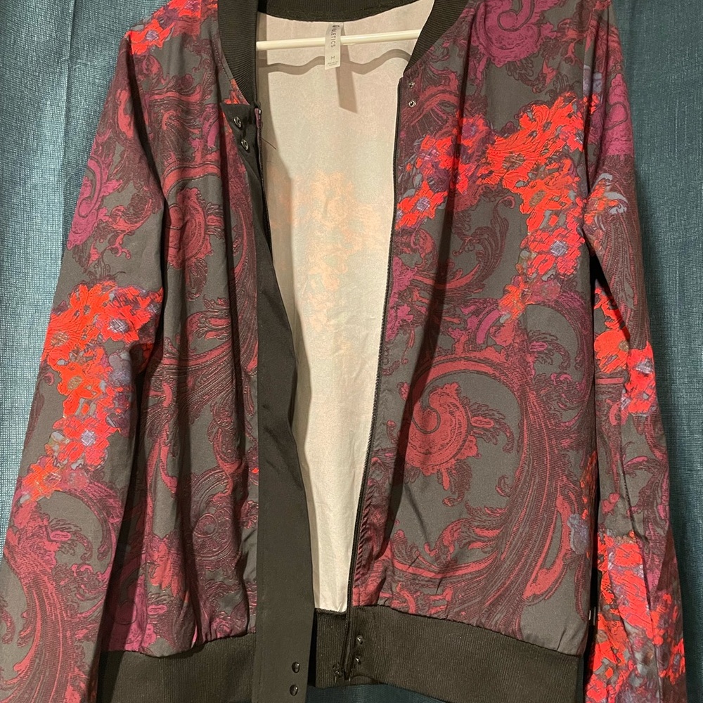 Fabletics Red and Pink Bomber Jacket with Artistic Print